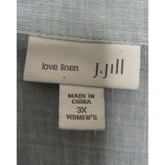 J.Jill Love Linen Plus Size 3X Long Sleeve Button-Up Shirt Blue Lagenlook - Picture 3 of 7